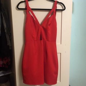 Red V-neck Dress, fitted